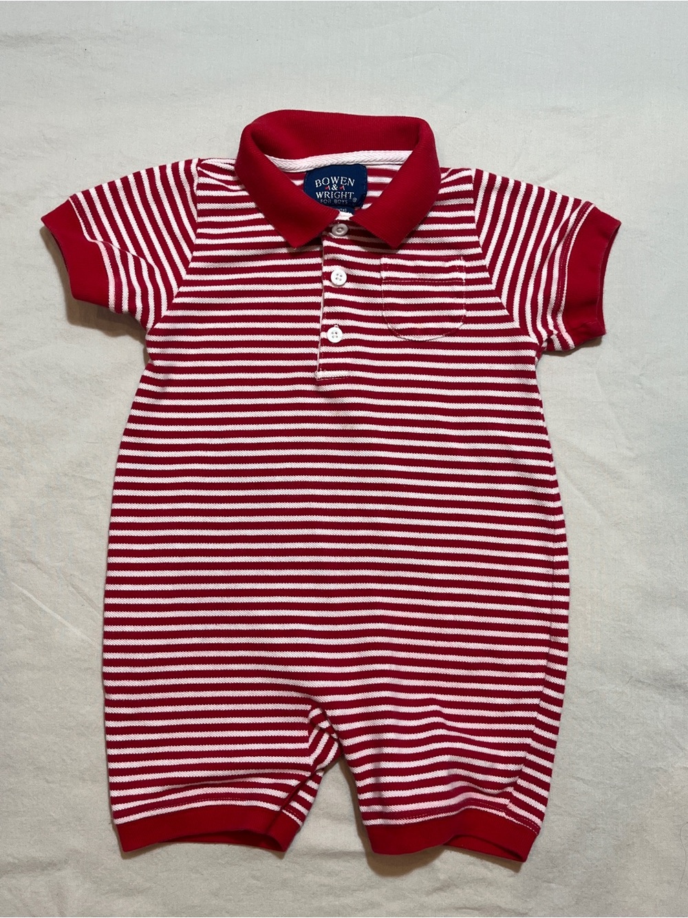 Bowen & Wright Red White Striped Polo Romper 18M